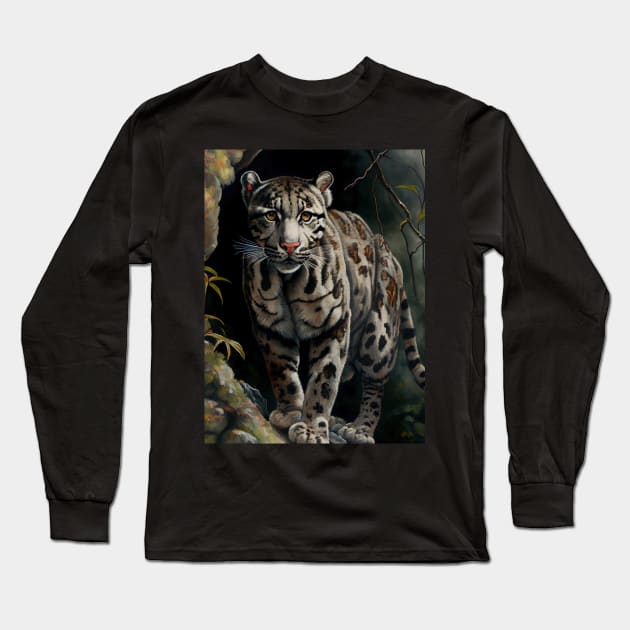 Clouded leopard Oil paint Long Sleeve T-Shirt by ABART BY ALEXST 